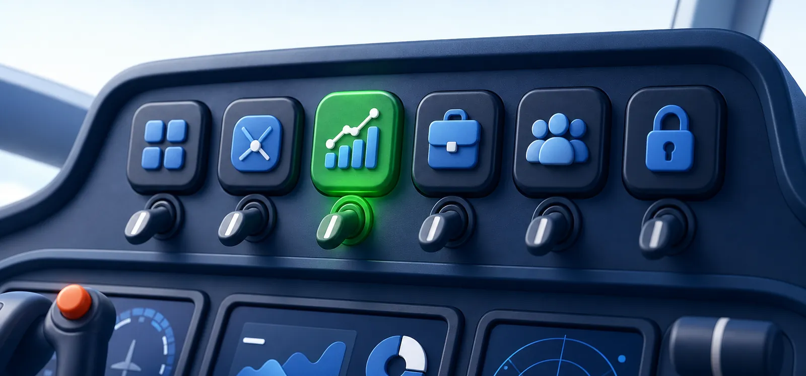 Panel de interruptores con las secciones de App Store Connect y el botón de enviar a revisión iluminado
