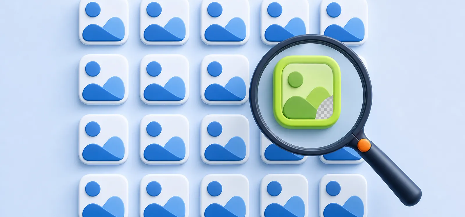 Rejilla de iconos de apps en la que uno destaca por color y forma, con detalle de la máscara de Google Play