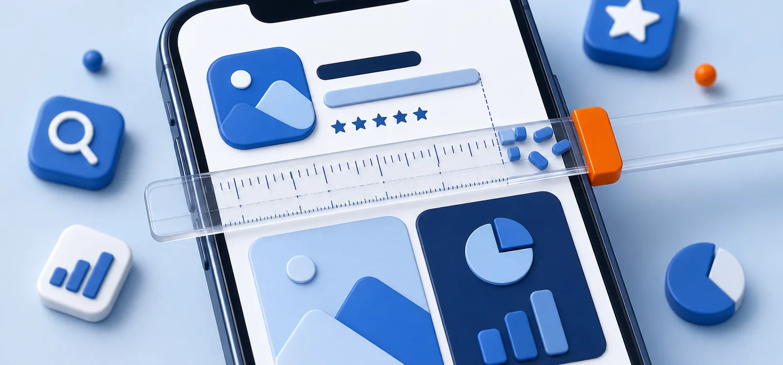 Regla midiendo los 30 caracteres del subtítulo de una app en App Store